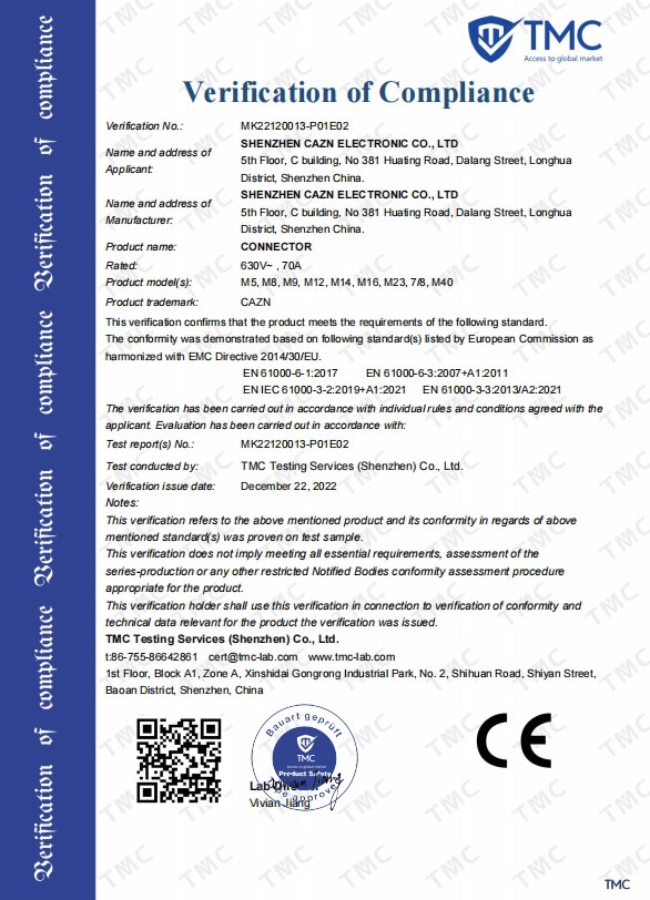 CAZN M12 connector ROHS certificate