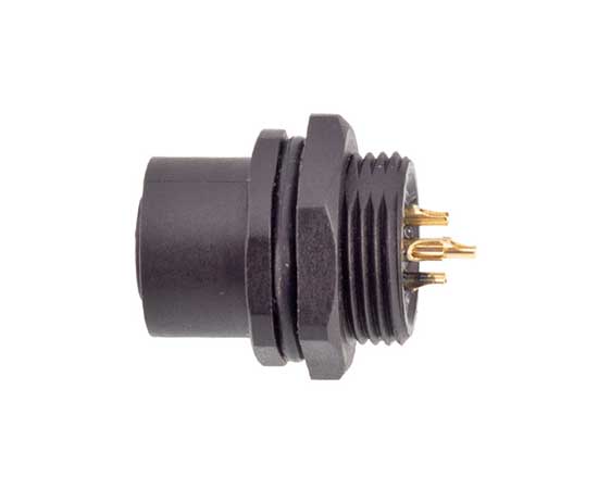 M12 Female Front Mount Socket(Solder, Screw M15*1, Plastic type)