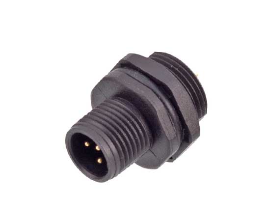 M12 Male Front Mount Socket(Solder, Screw M15*1, Plastic type)