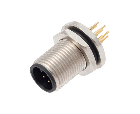 M12 Male Back Mount Socket (PCB, Screw M12*1)