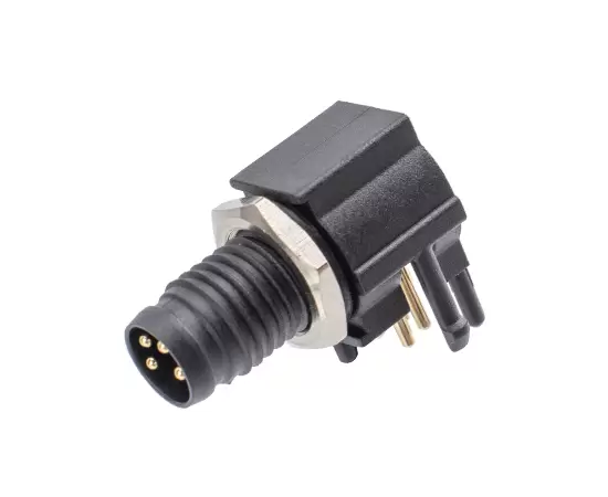 M8 Angled Male Back Mount Plastic Socket(PCB, Screw M8*1, Plastic)