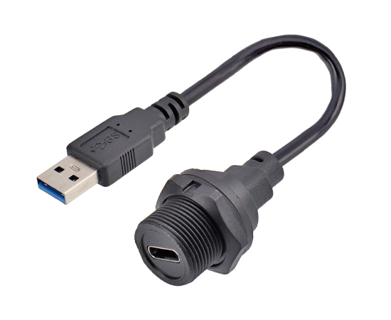 TYPE-C Female Back Mount Receptacle To USB Male Overmolded Cable(Threaded)