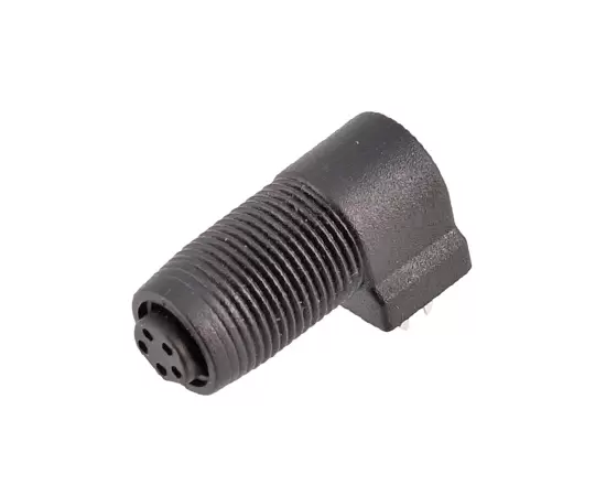 M8 Angled Female Socket(PCB, Screw M10*0.75, Plastic Quick insert Style)
