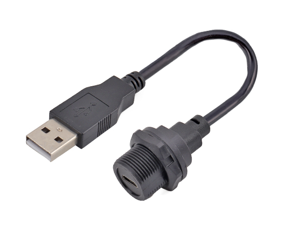 MICRO USB Female Back mount Receptacle to USB 2.0 Male Overmolded Cable(Threaded)