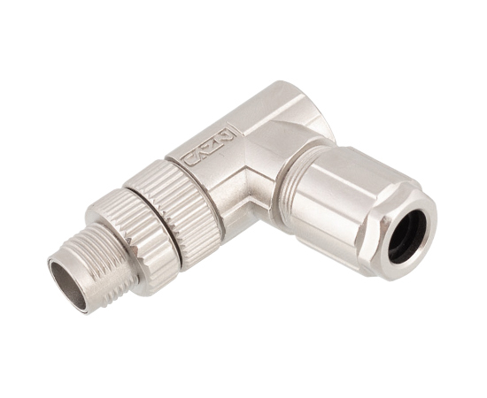 M12 Angled Male Metal Assembled Plug (Data type, Crimp, PG9)