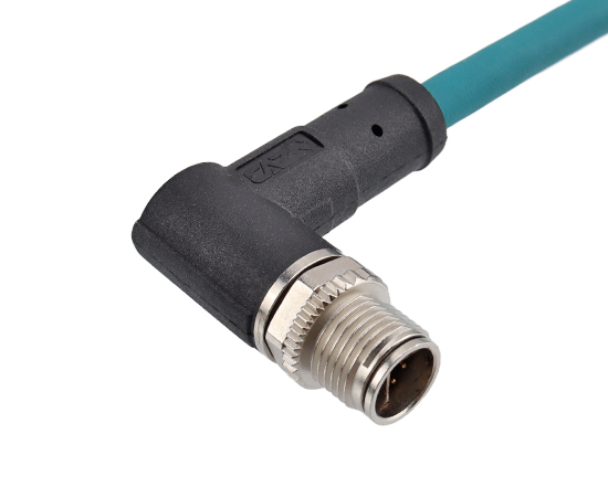 M12 Angled Male Overmolded Plug (Data type, Shielded)