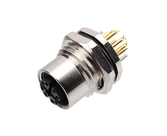 M12 Female Back Mount Socket (Data type, Solder, Screw M16*1.5)