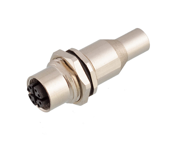 M12 Female Back Mount Socket (Data type, Solder, Screw M16*1.5, Shielded)