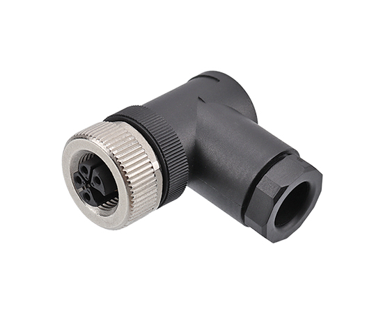 M12 Angled Female Plastic Assembled Plug (Power type, Screw)