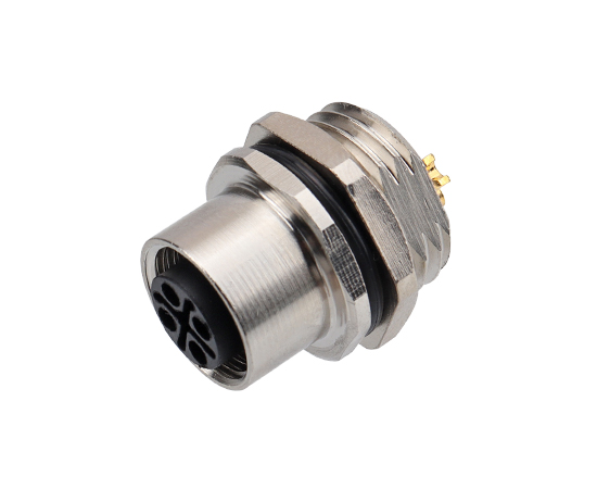 M12 Female Front Mount Socket (Power type, Solder, Screw M16*1.5/PG9)