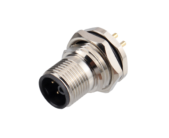 M12 Male Back Mount Socket (Power type, PCB, Screw M16*1.5/PG9)