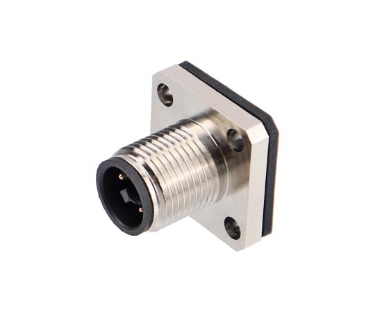 M12 Square Flange Male Socket (Power type, Solder, 14*14)