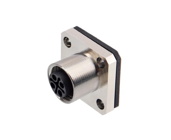 M12 Square Flange Female Socket (Power type, Solder, 14*14)