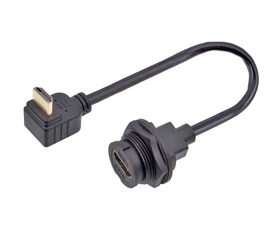 E16 HDMI Female Back Panel Mount Receptacle to R/A Male Cable(Bayonet)