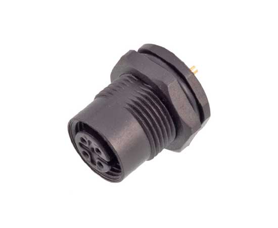 M12 Female Back Mount Socket(Solder, Screw M15*1, Plastic type)