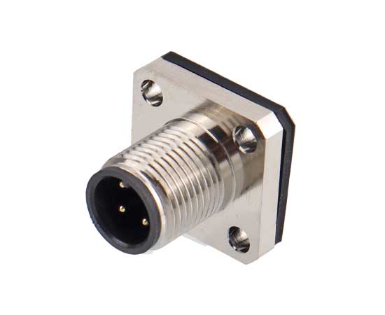 M12 Square Flange Male Socket (Solder, 14*14)